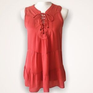 Anthropologie Floreat Coral Anafa Tiered Tunic